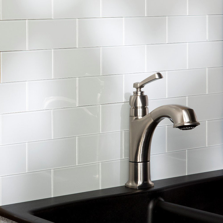 White Glass Subway Peel and Stick Wall Tiles