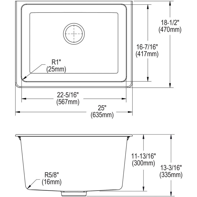Black Quartz 25" Undermount Single Bowl Kitchen Sink