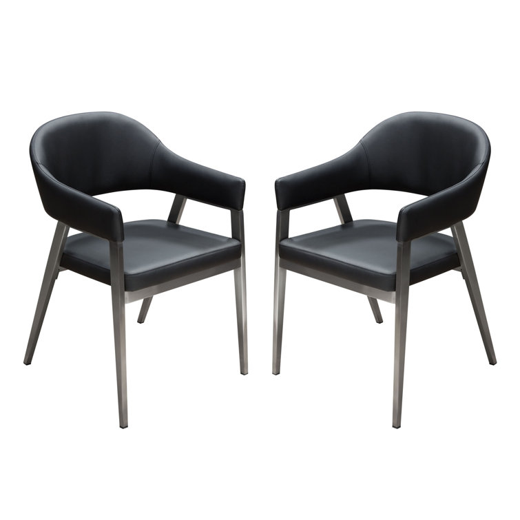 Adele Black Faux Leather Metal Frame Arm Chair Set of 2
