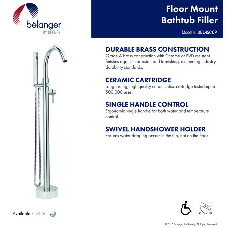 Polished Chrome Freestanding Tub Filler with Handheld Shower