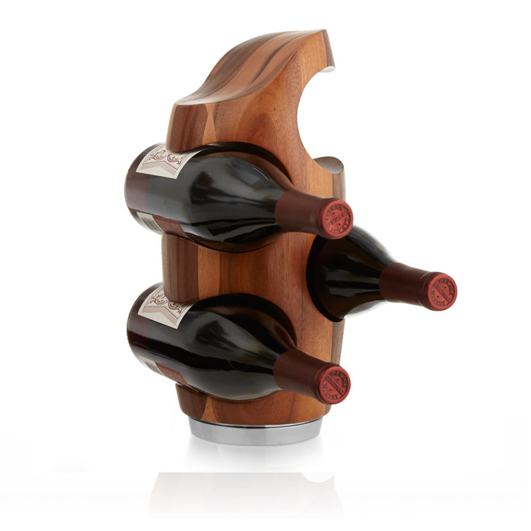 Elegant Medium Wood and Alloy 4-Bottle Wine Rack