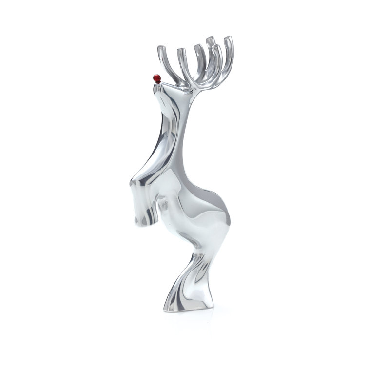 Polished Silver Metal Alloy Red-Nosed Reindeer Figurine