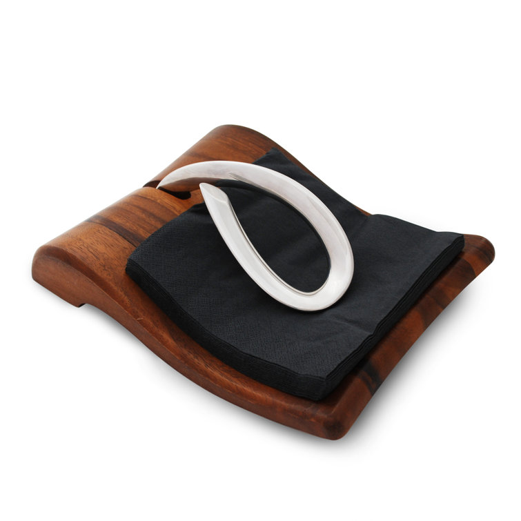 Acacia Wood and Stainless Steel Napkin Holder