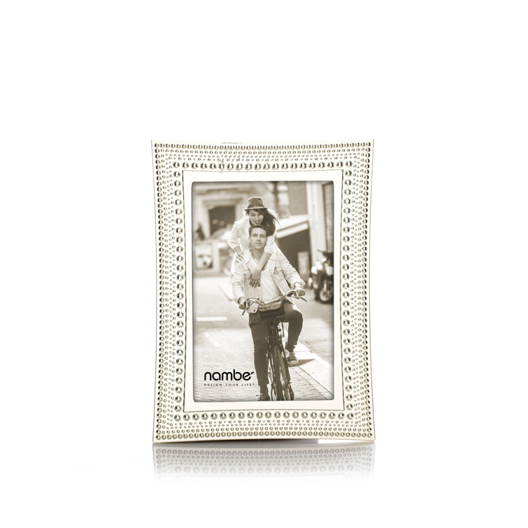 Elegant Beaded Silver 4" x 6" Picture Frame with Glass Protector