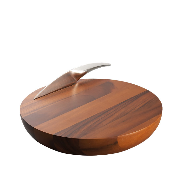 Round Acacia Wood Cheese Board with Stainless Steel Knife