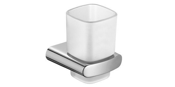 Modern Chrome Wall-Mounted Tumbler Holder with Crystal Glass