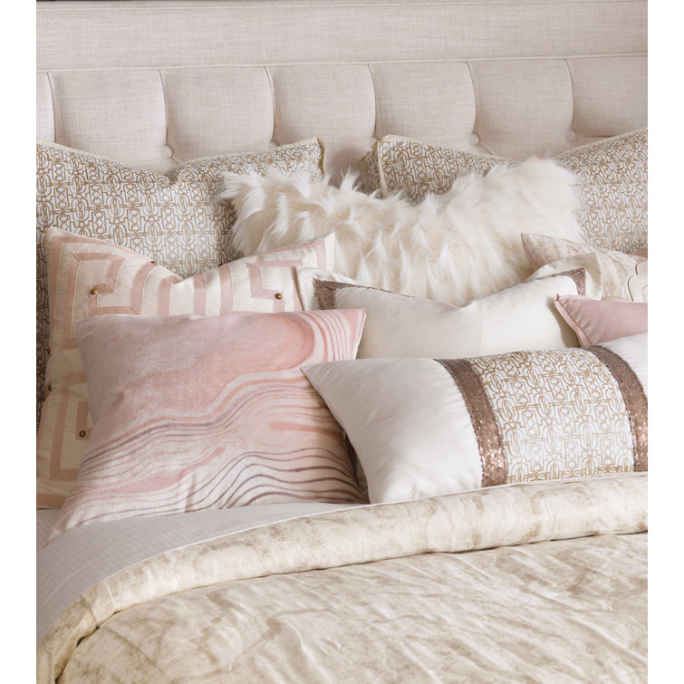 Ivory and Gold Art-Deco Rectangular Polyester Pillow