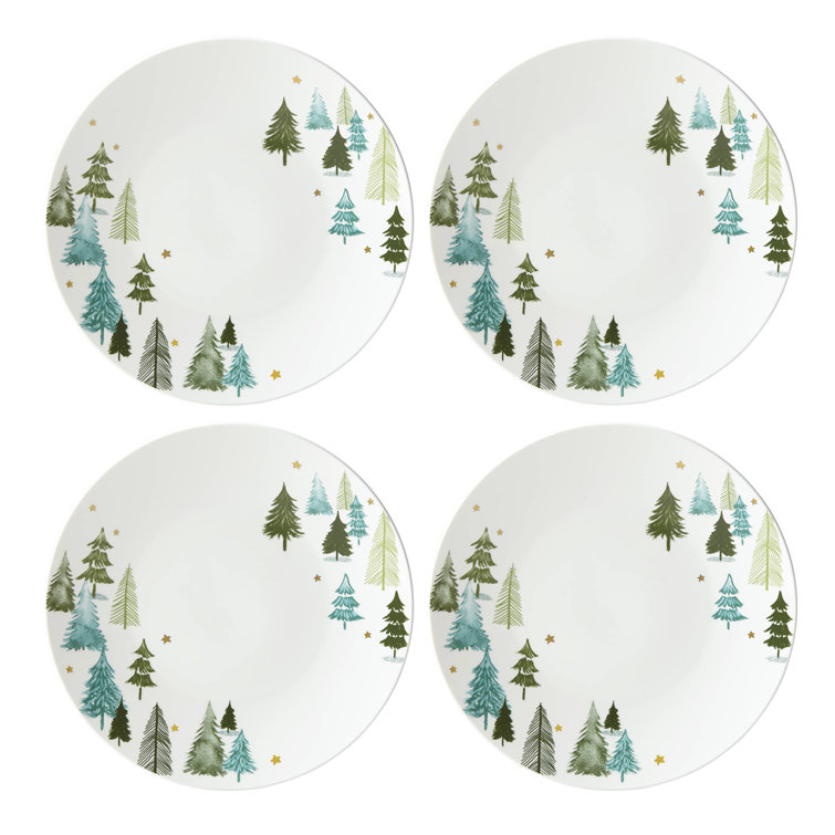 Balsam Lane Porcelain Dinner Plates with Gold Accents, Set of 4