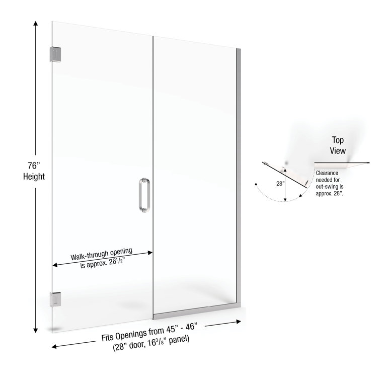 Celesta 46" x 76" Frameless Clear Glass Chrome Shower Door
