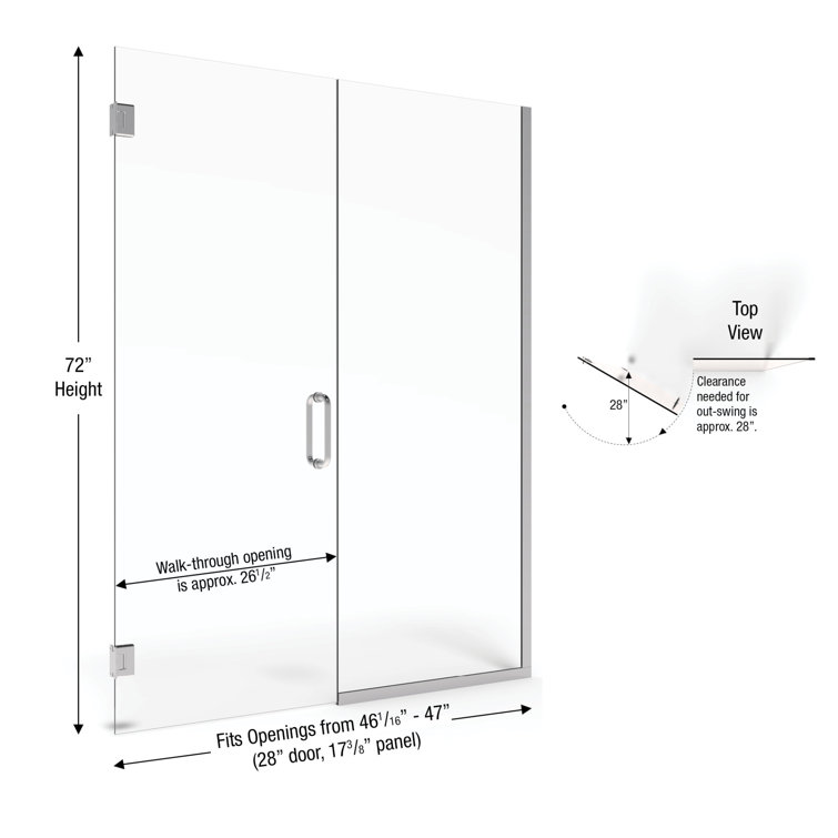 Celesta 72" High Chrome Frameless Shower Door with Clear Glass