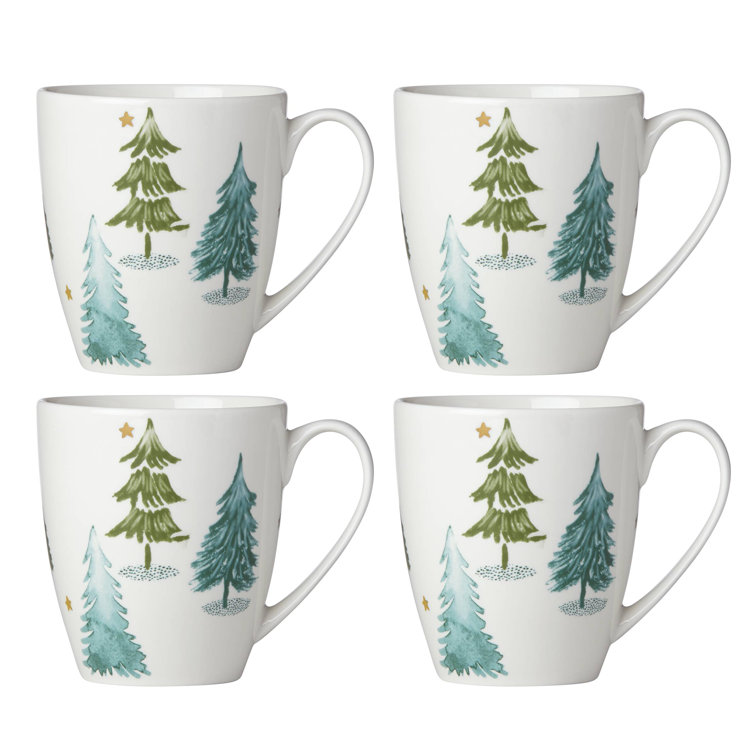 Lenox Balsam Lane White Ceramic Christmas Mug Set