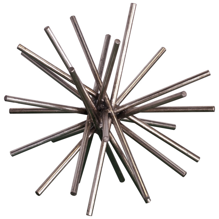 Silver Sea Urchin Metal Sculpture 9" H x 9" W x 9" D