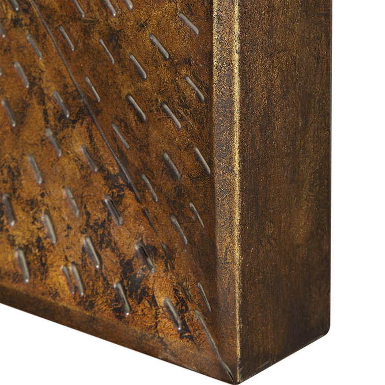 Antiqued Iron Square Wall Sculpture with Pierced Accents
