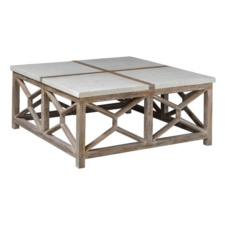 Transitional Coastal Square Coffee Table in Washed Natural