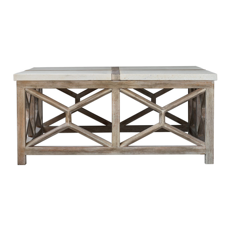 Transitional Coastal Square Coffee Table in Washed Natural
