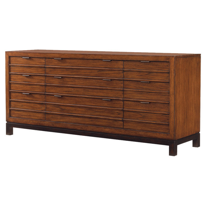 Sienna Sun-Drenched Transitional 74" Hickory Wood Dresser with Walnut Base