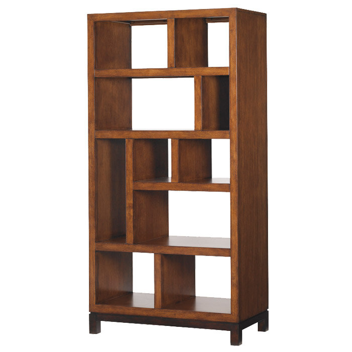 Transitional Sundrenched Sienna Wood Etagere with Open Back Design