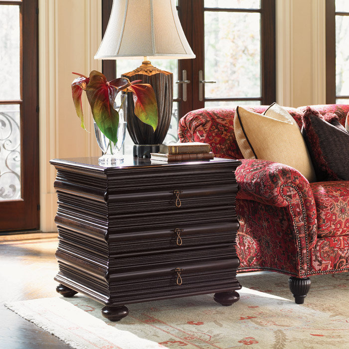 Traditional Brown Mahogany Square Table with Storage