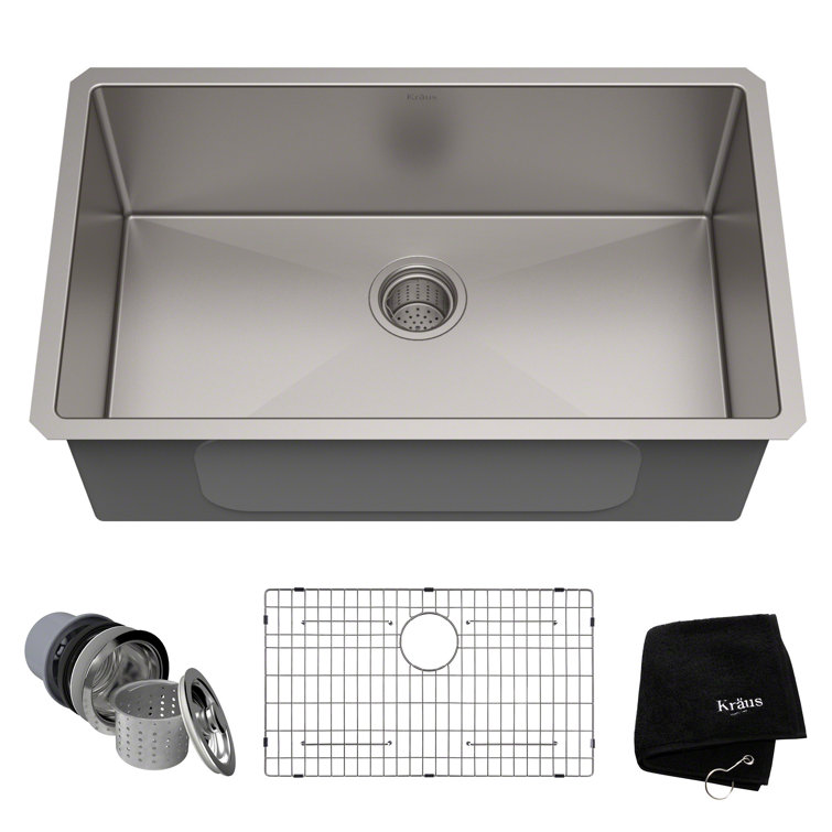 32-Inch Satin Stainless Steel Undermount Kitchen Sink with Accessories