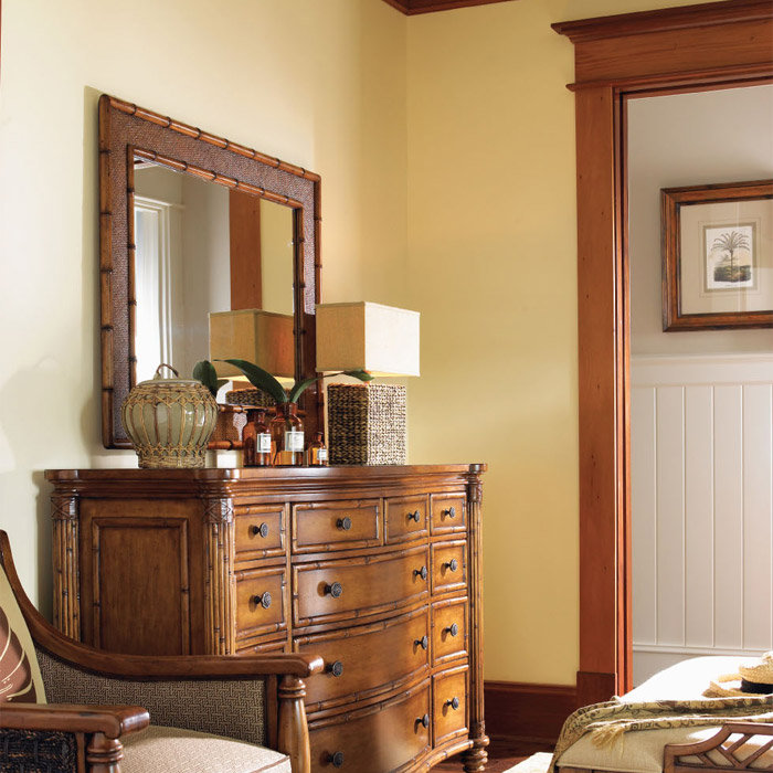 Coastal Plantation Brown Wood & Leather Rectangular Dresser Mirror