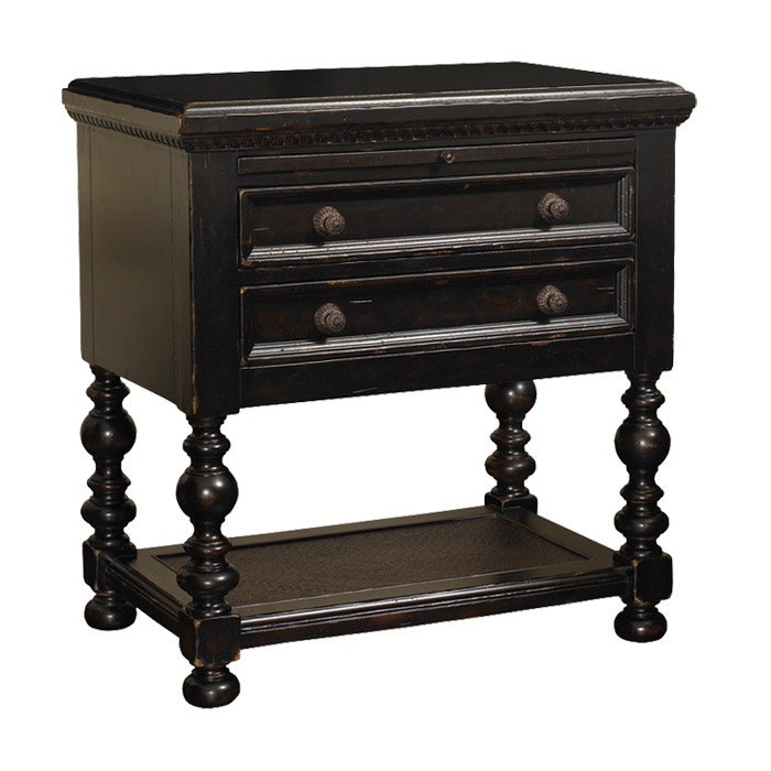 Traditional Black 2-Drawer Nightstand with British Colonial Flair