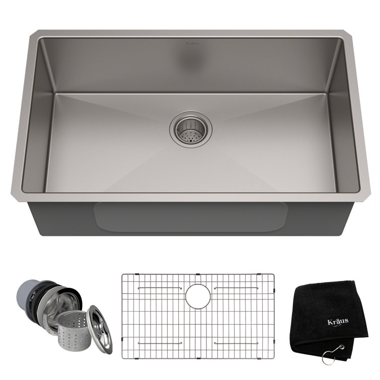 32-Inch Satin Stainless Steel Undermount Kitchen Sink with Accessories