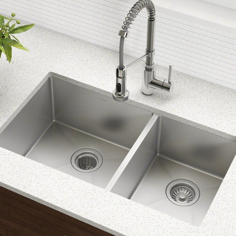 33'' Stainless Steel Double Bowl Farmhouse Kitchen Sink with Garbage Disposal