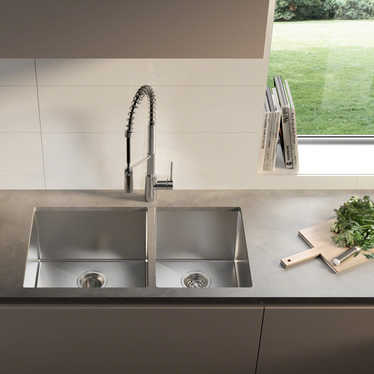 Kraus 33-Inch Satin Stainless Steel Double Bowl Undermount Kitchen Sink