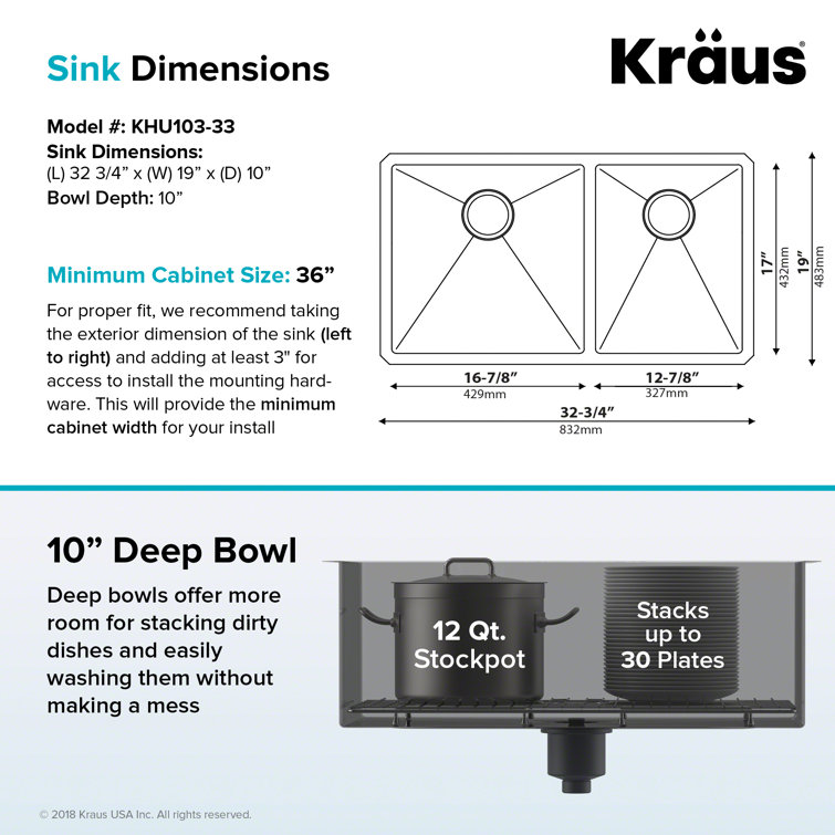 Kraus 33-Inch Satin Stainless Steel Double Bowl Undermount Kitchen Sink
