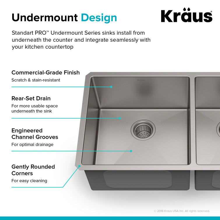 Kraus 33-Inch Satin Stainless Steel Double Bowl Undermount Kitchen Sink
