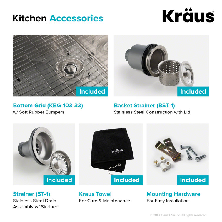 Kraus 33-Inch Satin Stainless Steel Double Bowl Undermount Kitchen Sink