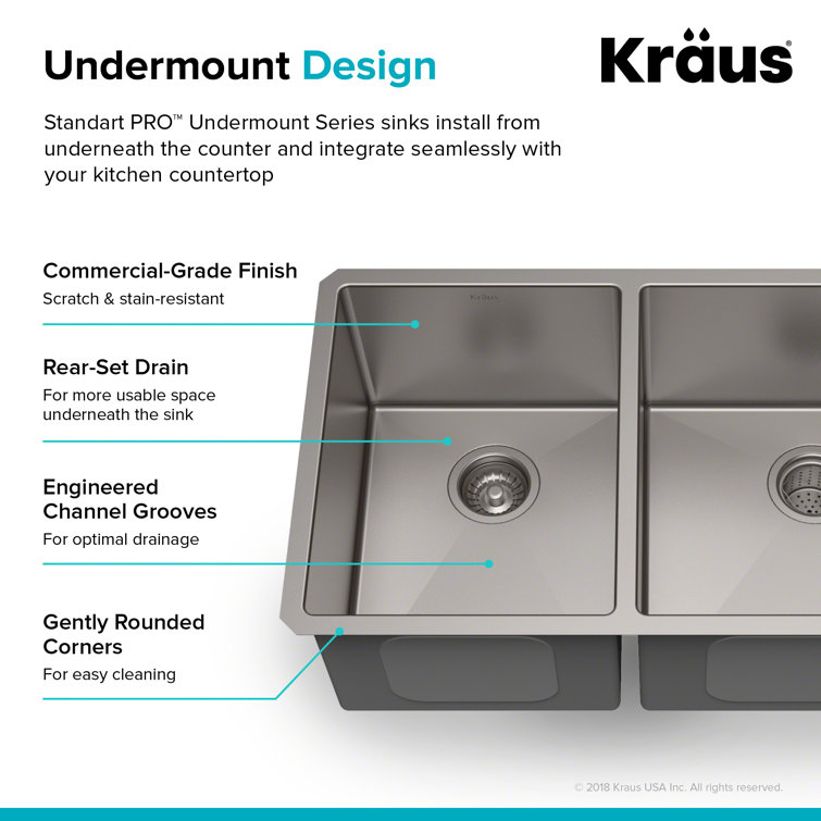 Kraus 33'' Satin Stainless Steel Double Bowl Undermount Kitchen Sink