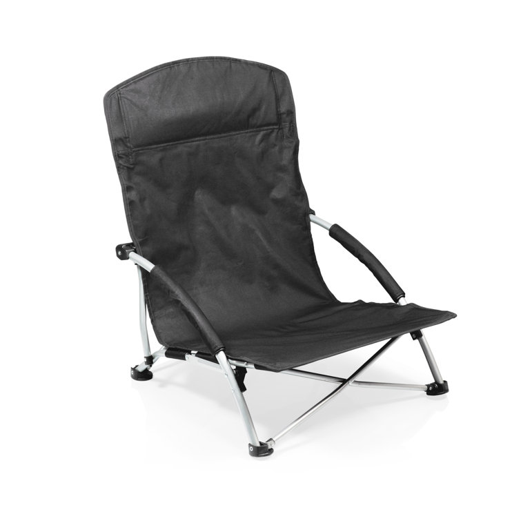 Black Steel Frame Folding Camping Chair with Padded Armrests
