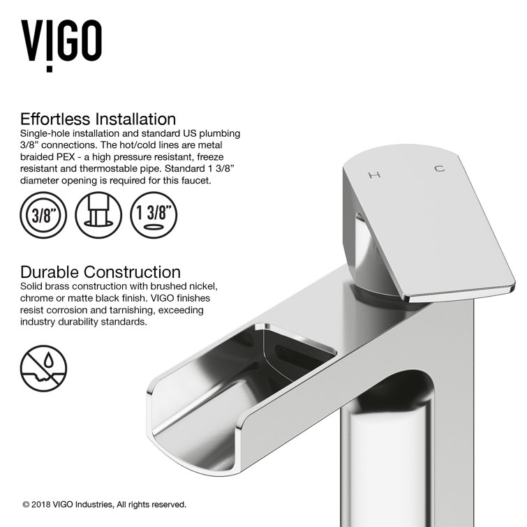 VIGO Ileana Modern Chrome Single Hole Waterfall Bathroom Faucet