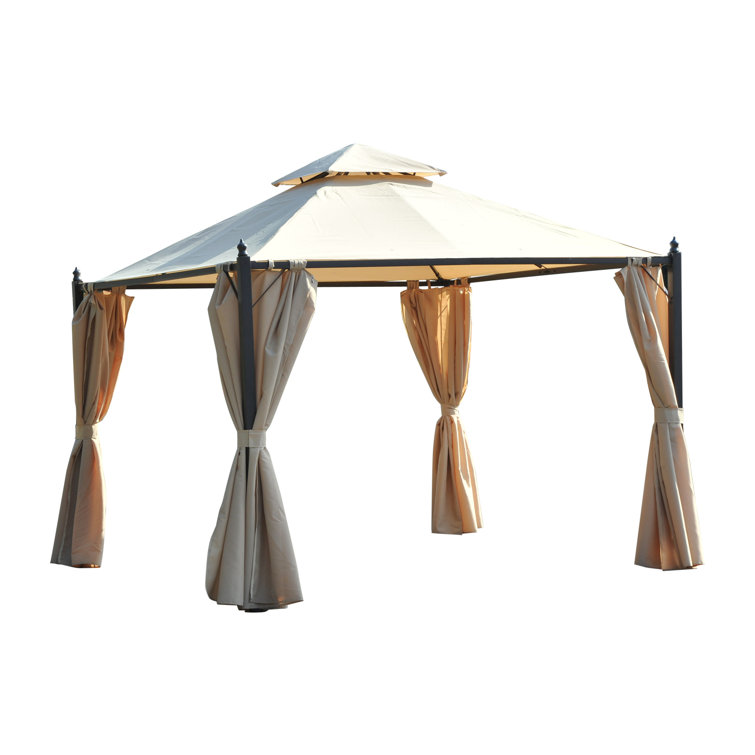 Steel Garden Gazebo with Curtains, 10 x 10 ft, Gray