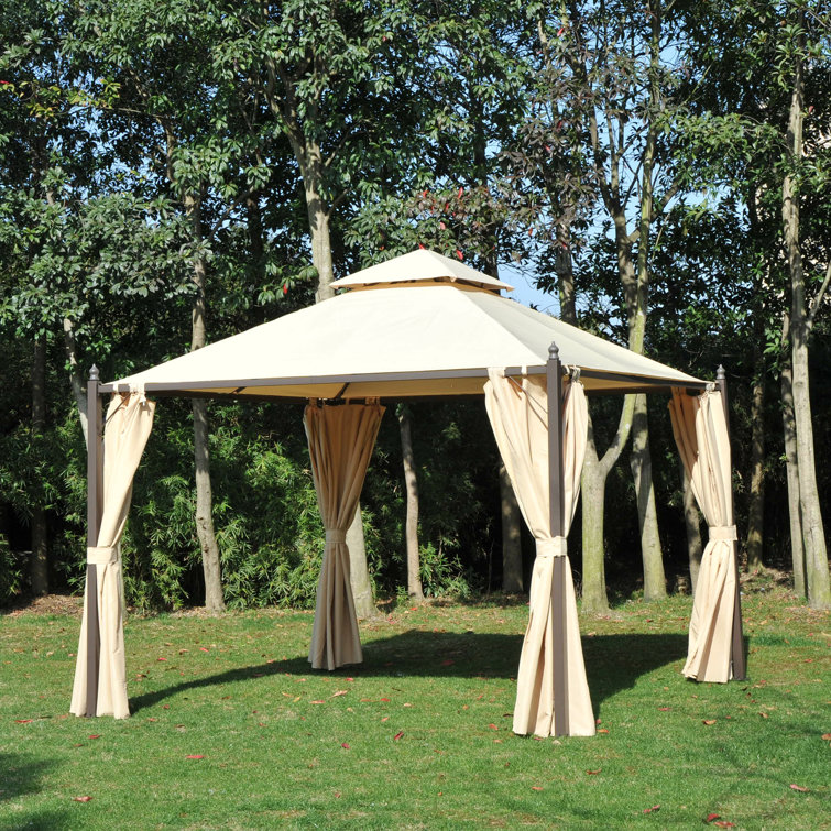 Steel Garden Gazebo with Curtains, 10 x 10 ft, Gray