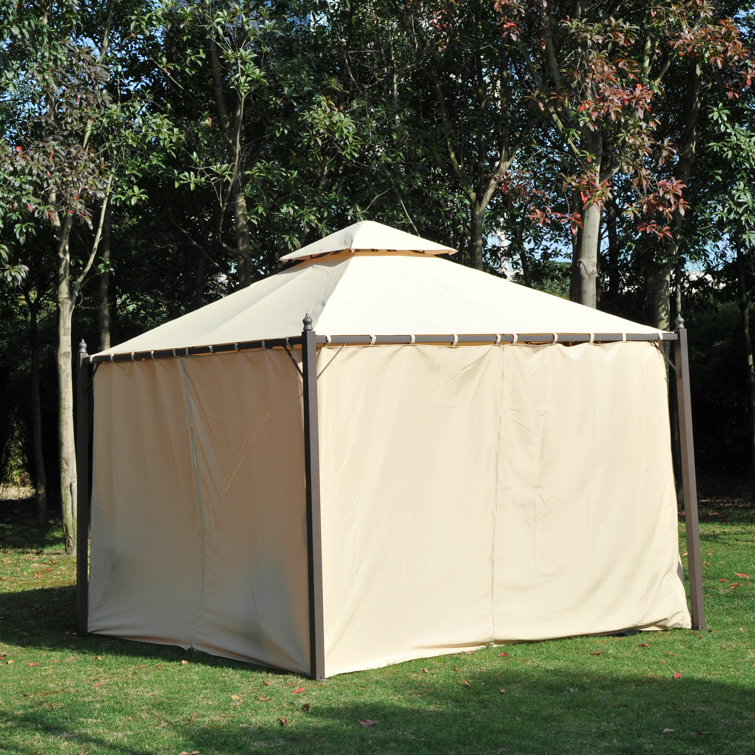 Steel Garden Gazebo with Curtains, 10 x 10 ft, Gray