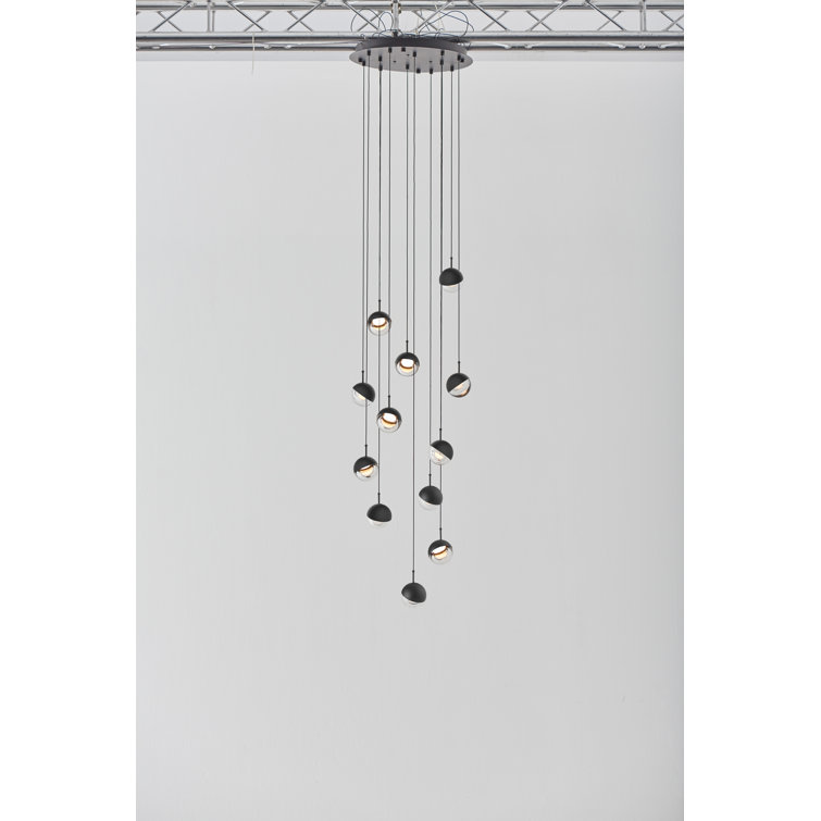 Black Glass LED Globe Pendant Light, 12-Light
