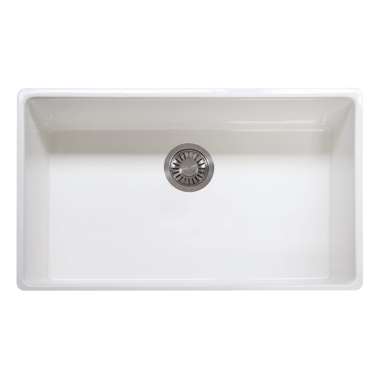 White Fireclay 33" Single Bowl Farmhouse Apron Sink