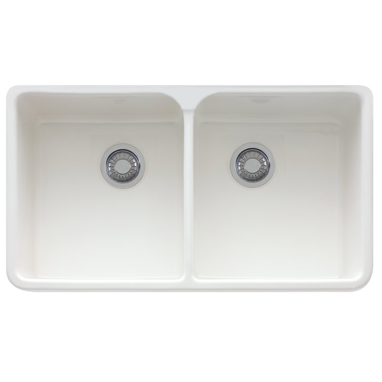 White Fireclay Double Bowl Farmhouse Kitchen Sink