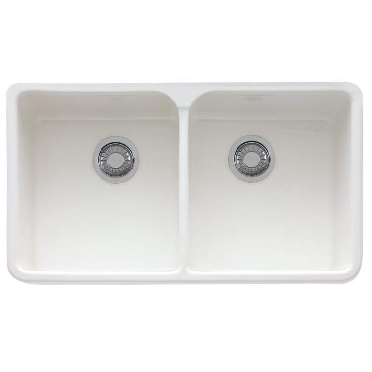 White Fireclay Double Bowl Farmhouse Drop-In Sink