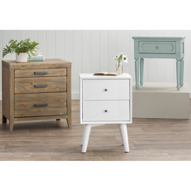 Elegant White Mahogany 2-Drawer Mid-Century Modern Nightstand