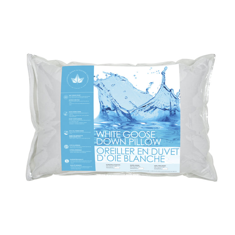 Standard Soft White Goose Down Hypoallergenic Pillow