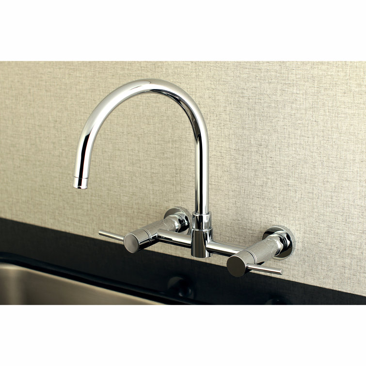 Polished Chrome Wall Mount Kitchen Faucet with Double Handles