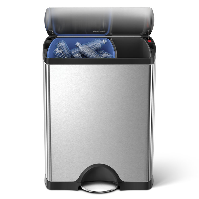 Brushed Stainless Steel Dual Compartment Recycling Kitchen Trash Can