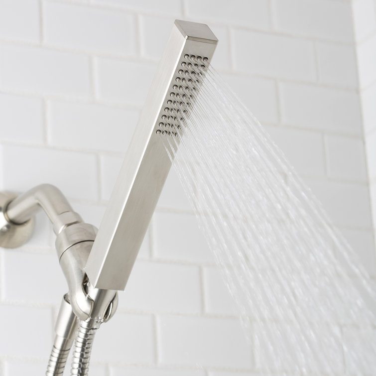 Brushed Nickel Square Handheld Shower Wand with Adjustable Height