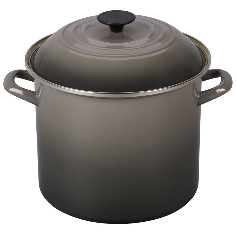 Oyster Gray 10 qt Enamel Steel Stockpot with Lid