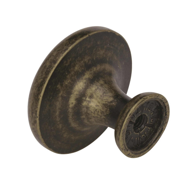 Weathered Brass Round Cabinet Knob with Mounting Hardware
