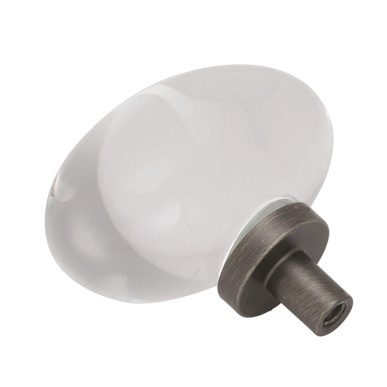 Clear Glass and Gunmetal Oval Cabinet Knob with Mounting Hardware