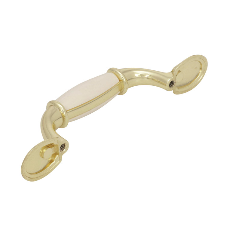Allison 3-Inch White and Polished Brass Cabinet Pull